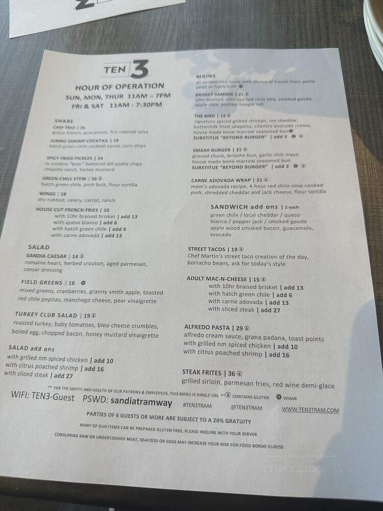 Ten 3 - Albuquerque, NM menu_pic