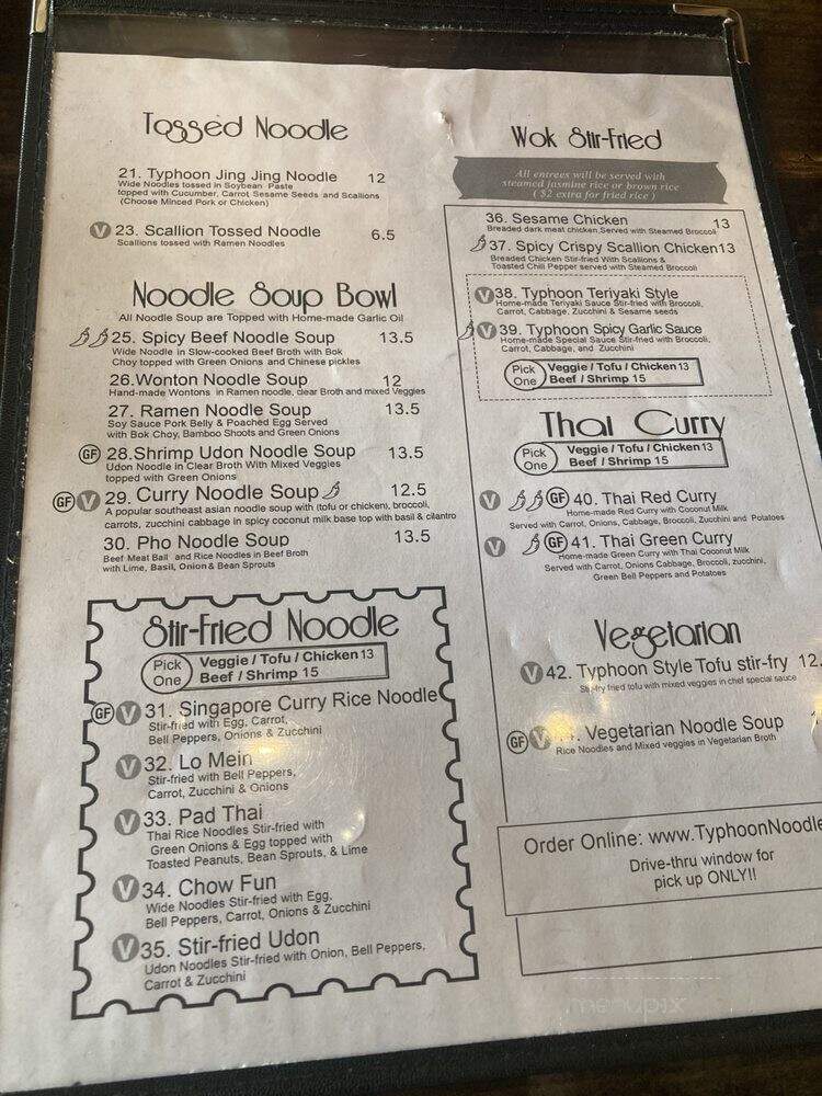 Typhoon Noodle - Asheville, NC menu_pic