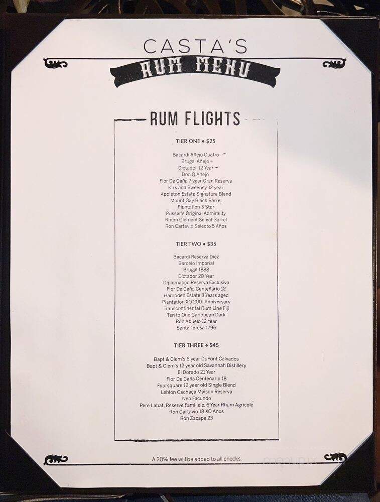 Casta's Rum Bar - Washington, DC menu_pic