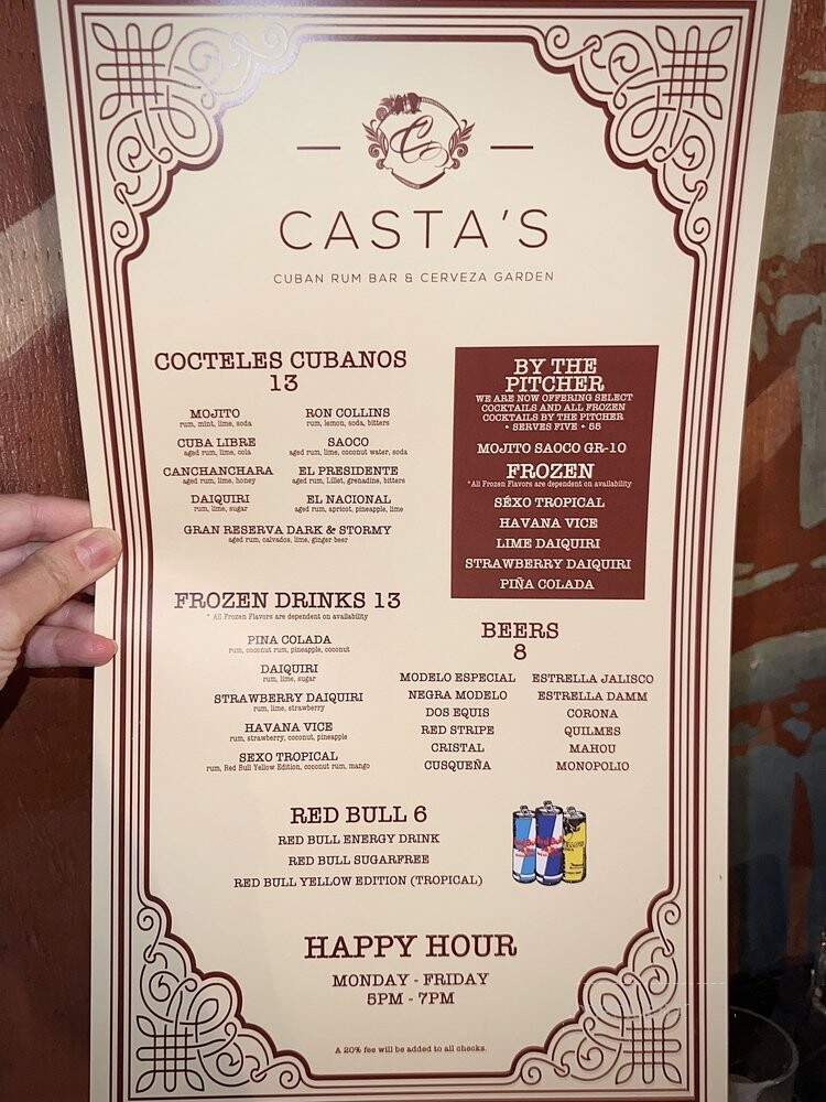 Casta's Rum Bar - Washington, DC menu_pic