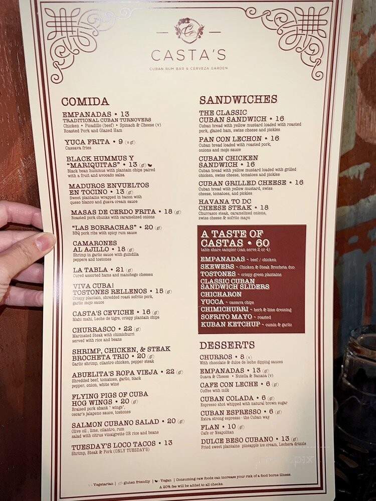 Casta's Rum Bar - Washington, DC menu_pic