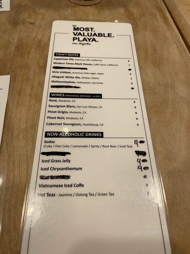 The Most Valuable Playa - Los Angeles, CA menu_pic
