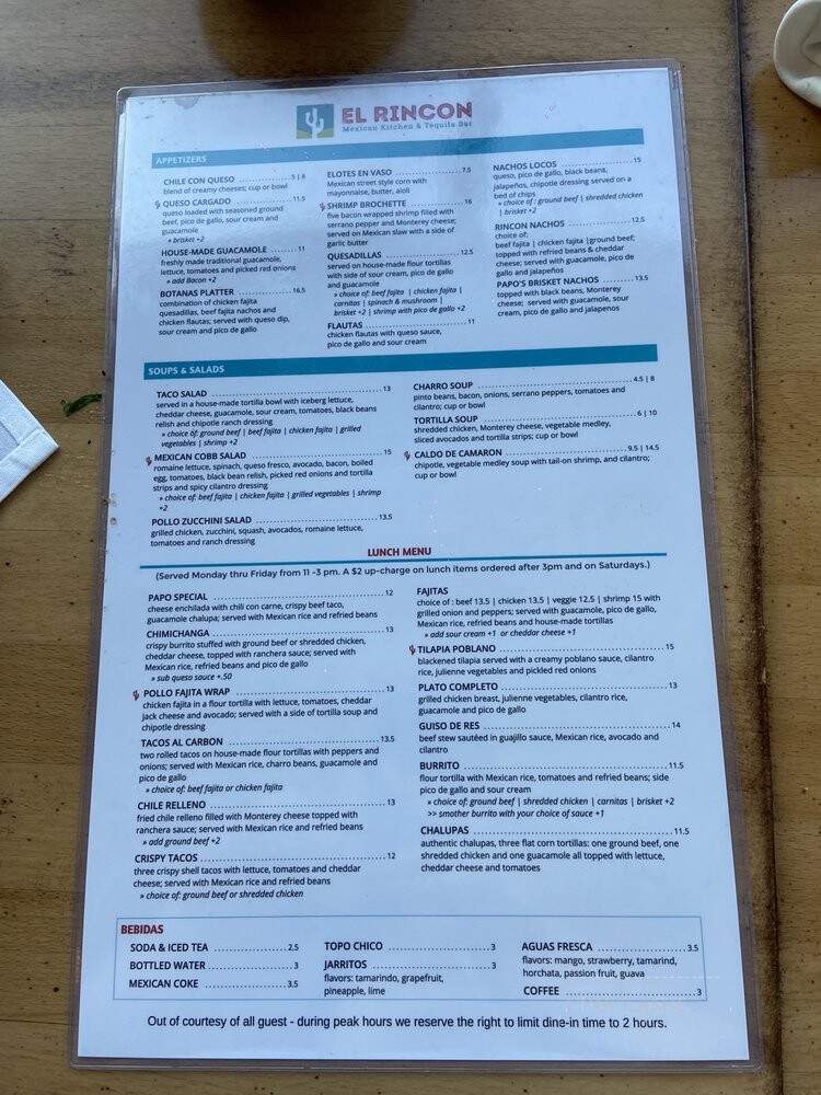 El Rincon Mexican Kitchen And Tequila Bar - Frisco, TX menu_pic