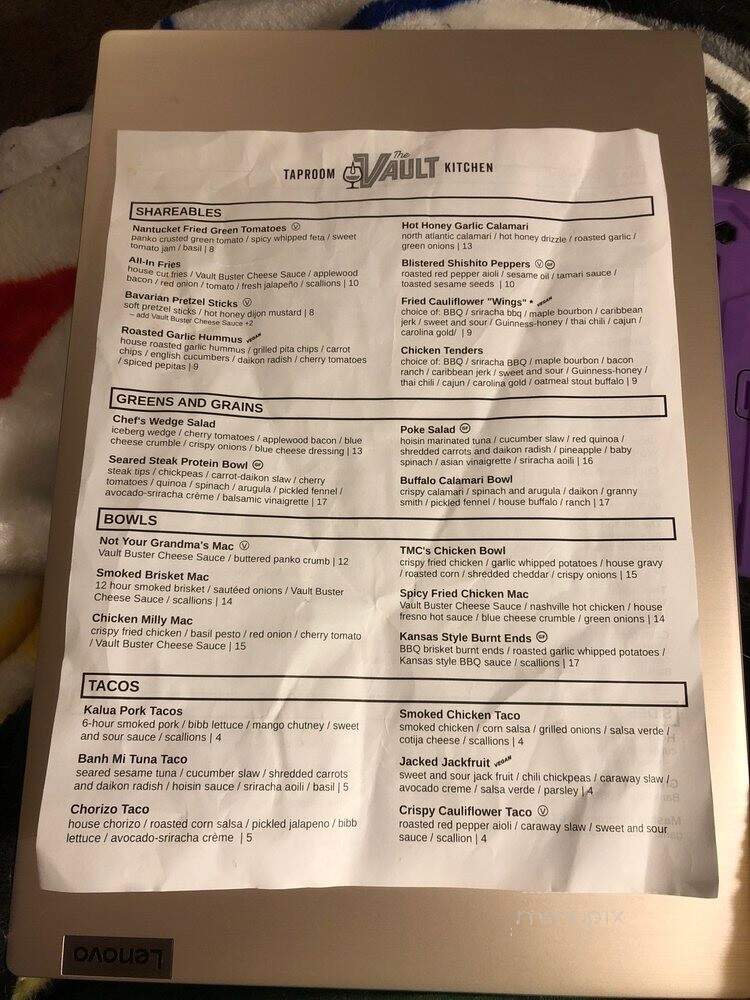 The Vault Taproom - Pittsburgh, PA menu_pic