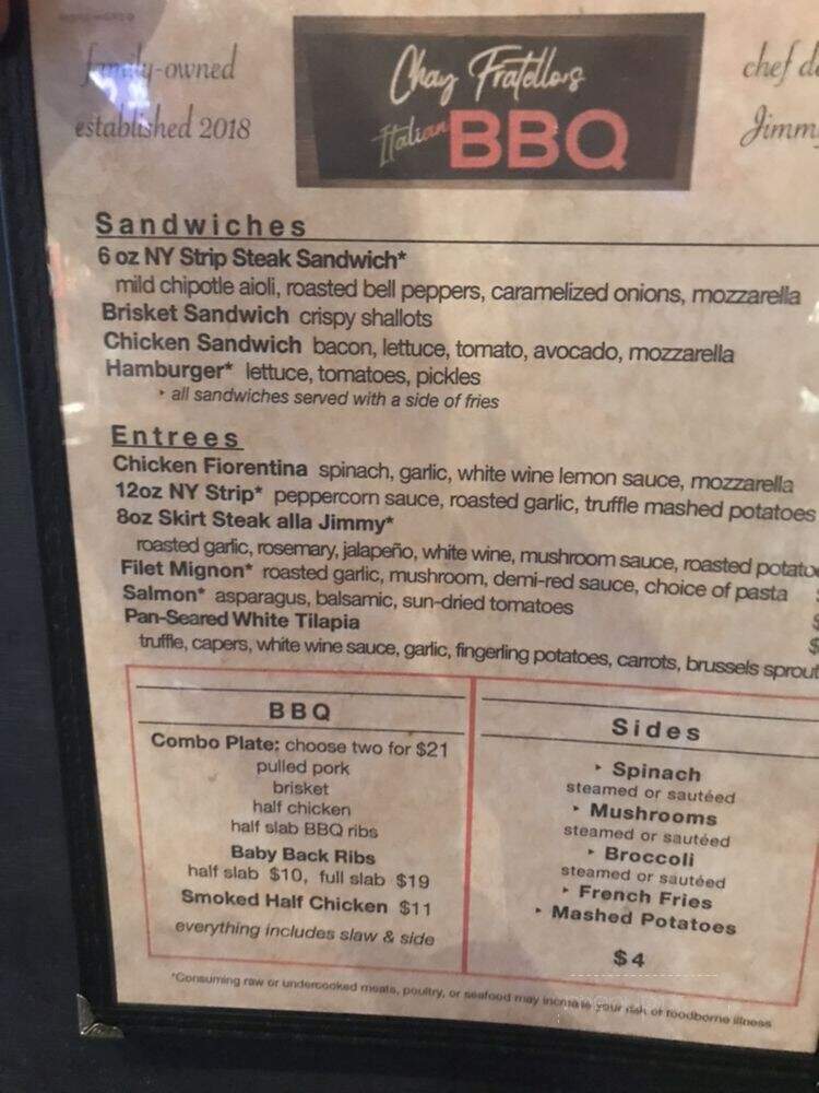 Chay Fratello's - CHICAGO, IL menu_pic