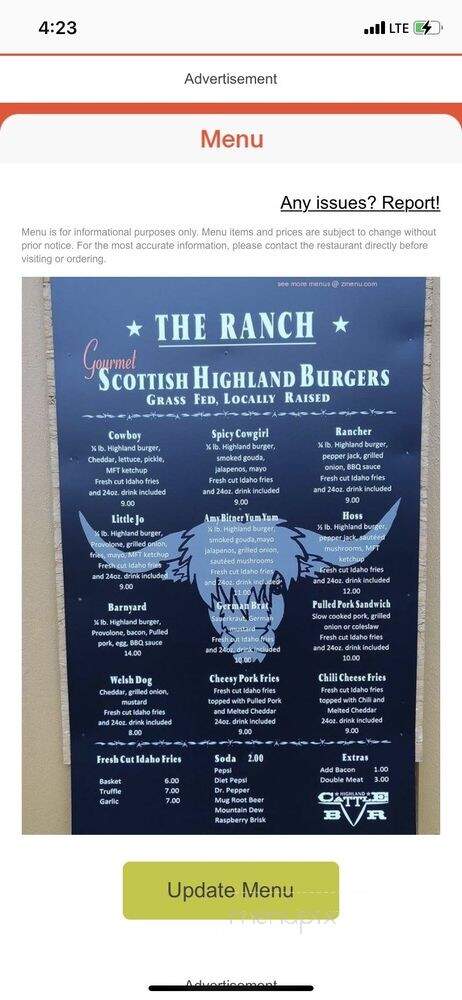 The Ranch Scottish Highland Burgers - Boise, ID menu_pic