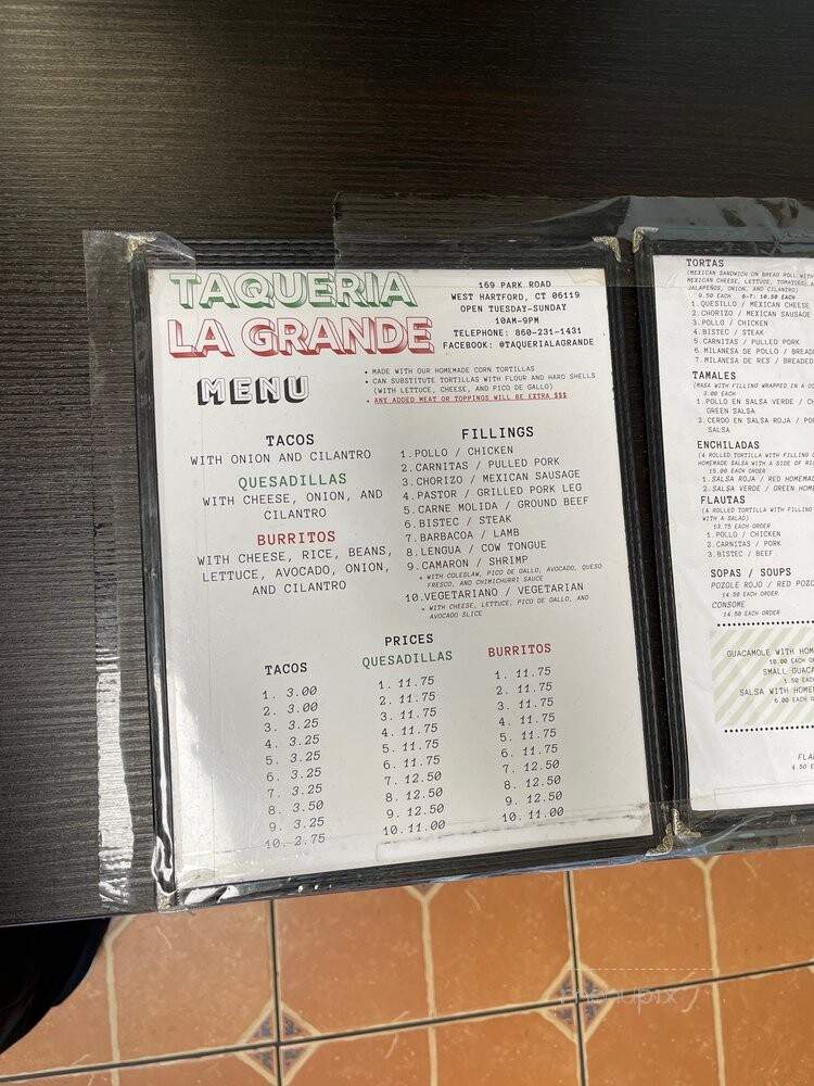 Taqueria La Grande - West Hartford, CT menu_pic