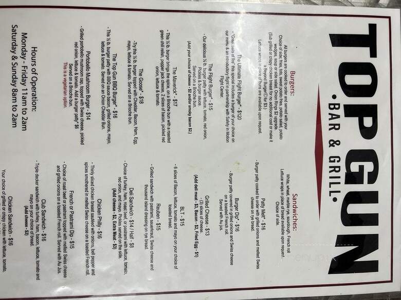 Top Gun Bar & Grill - Puyallup, WA menu_pic