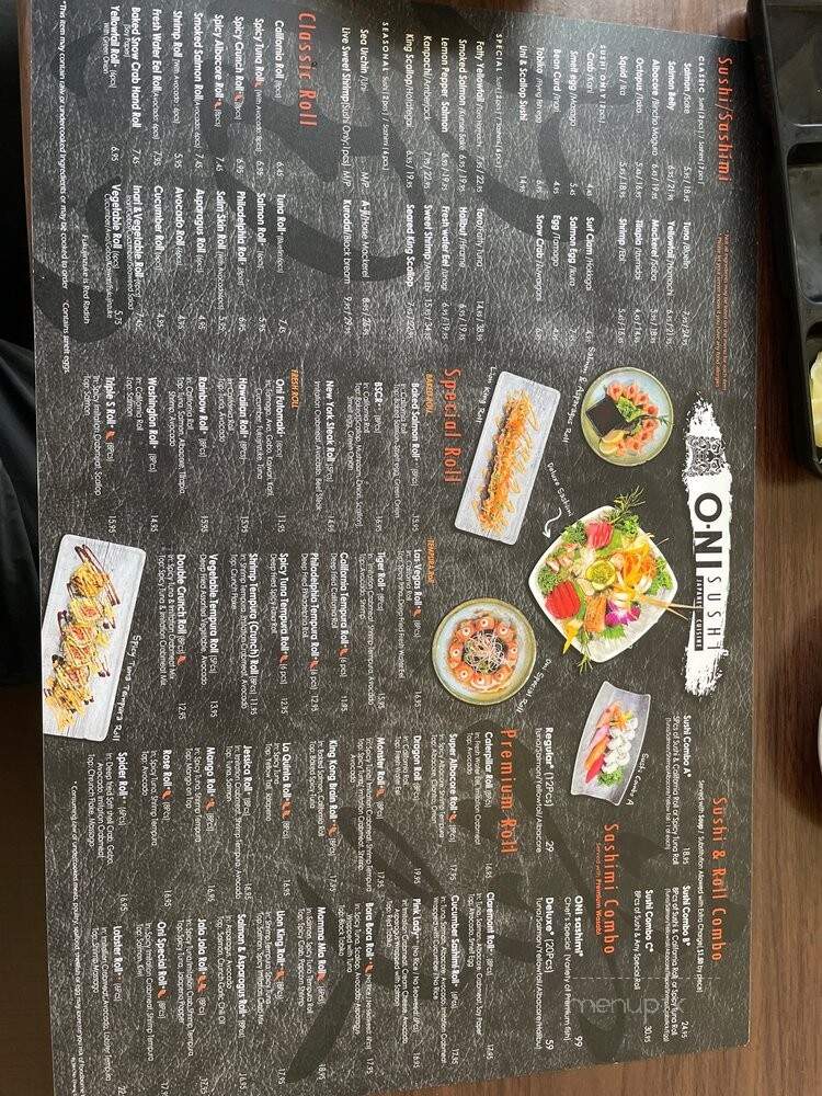 Oni Sushi - Claremont, CA menu_pic