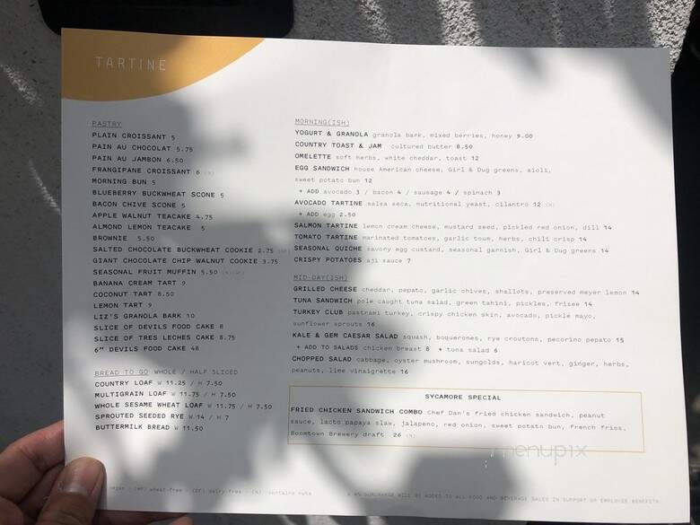 Tartine Sycamore - West Hollywood, CA menu_pic