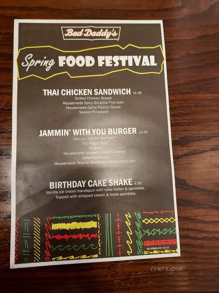 Bad Daddy's Burger Bar - Murfreesboro, TN menu_pic