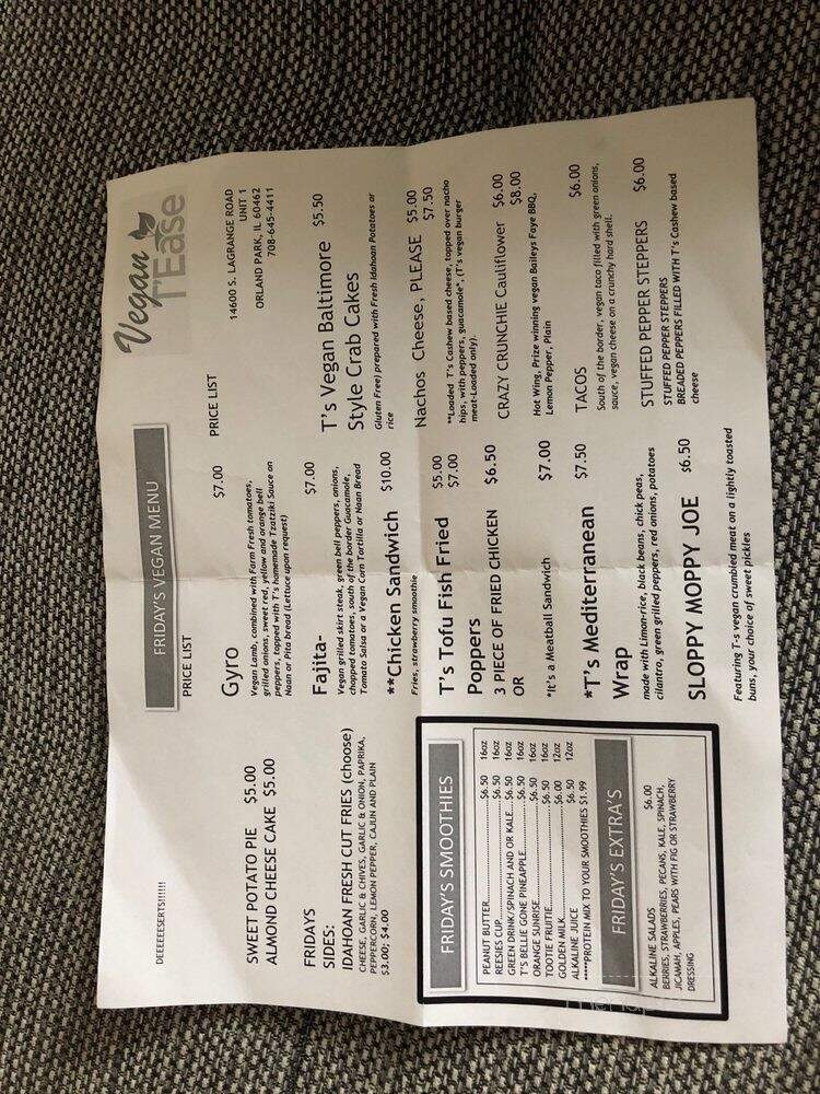 Vegan T'ease - Orland Park, IL menu_pic