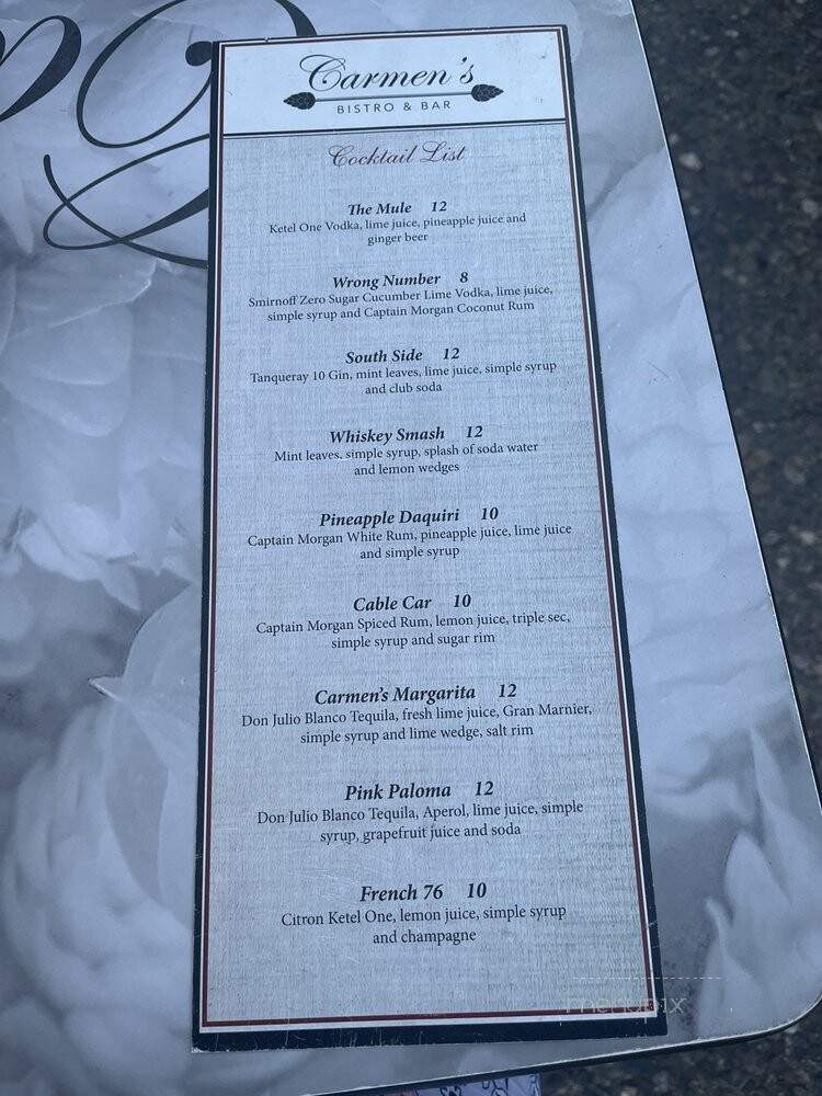 Carmen's Bistro & Bar - Santa Rosa, CA menu_pic