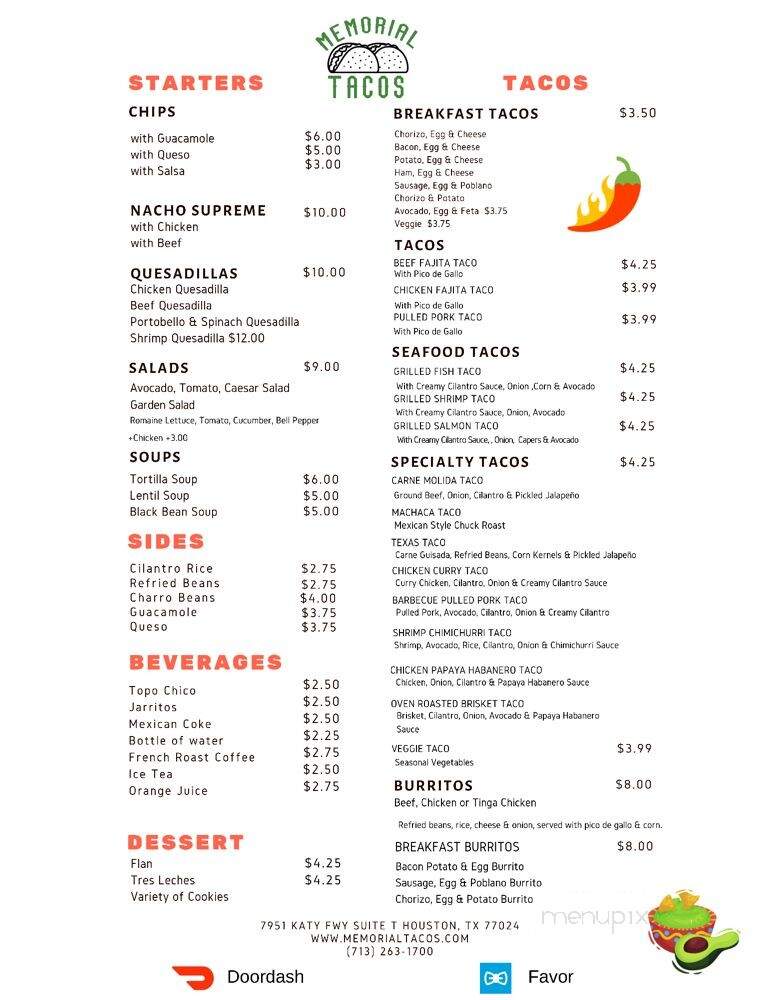 Memorial Tacos - Houston, TX menu_pic