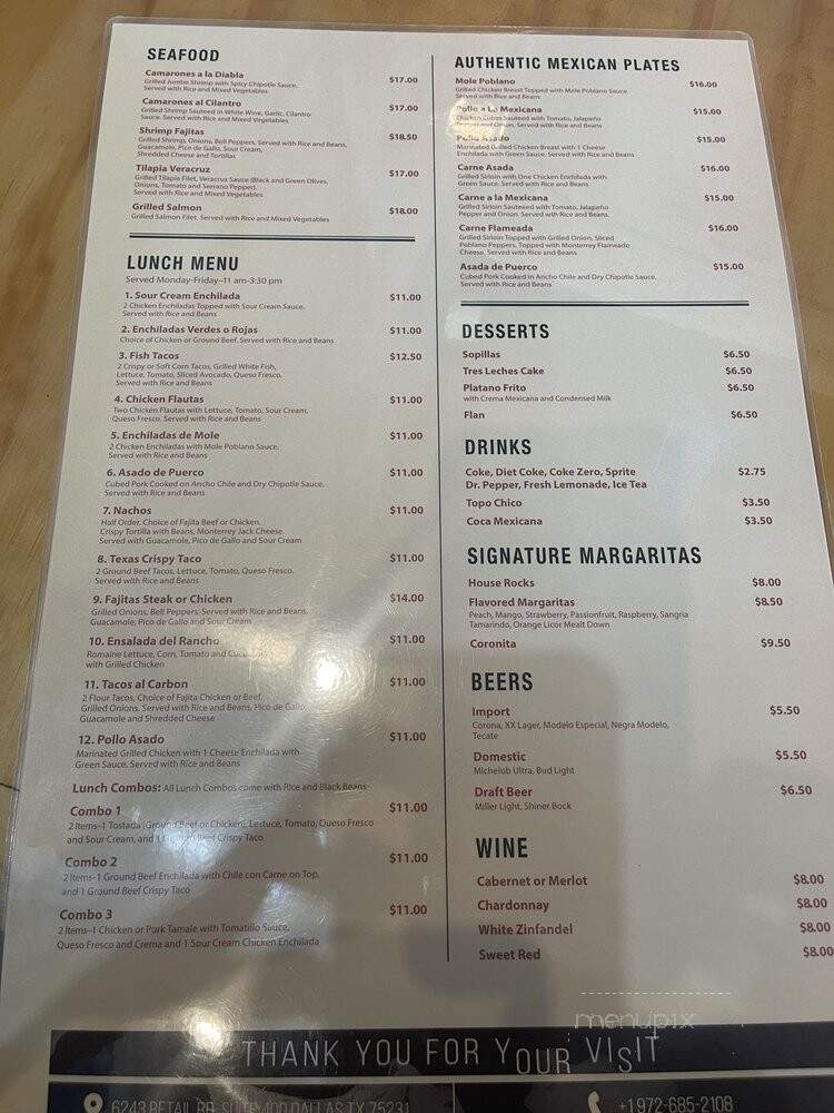Emilio's Mexican Kitchen - Dallas, TX menu_pic