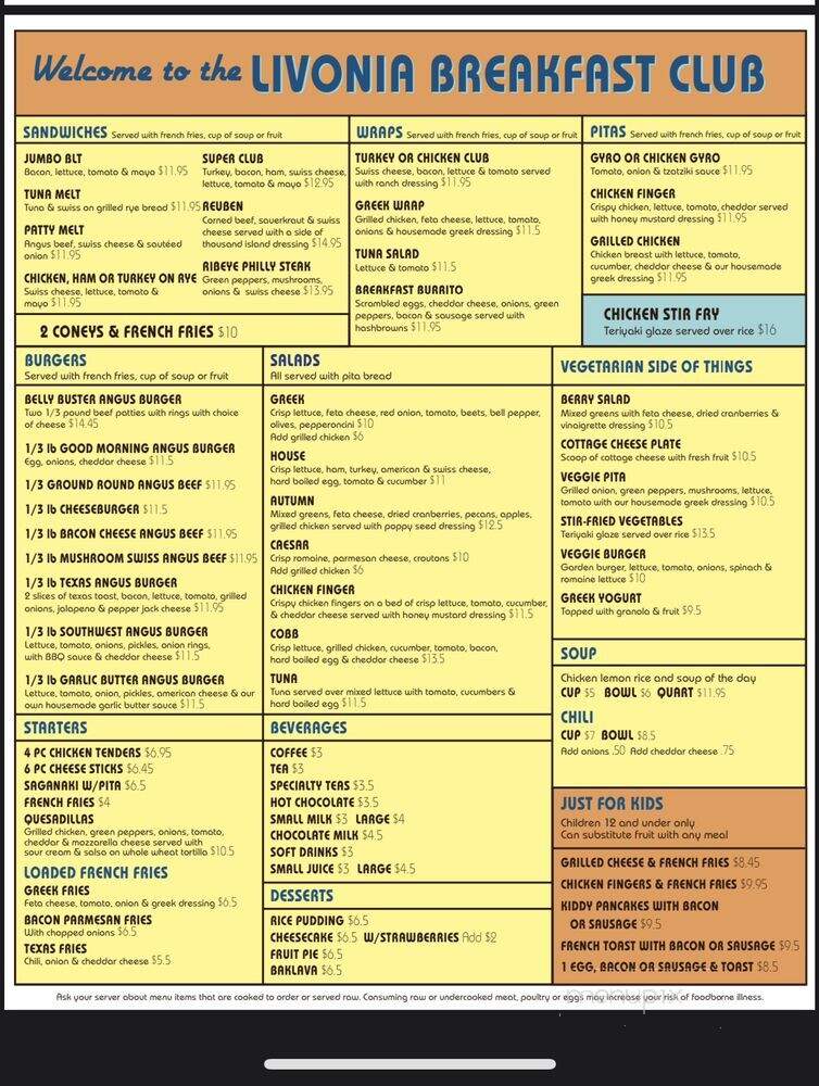 Livonia Breakfast Club - Livonia, MI menu_pic