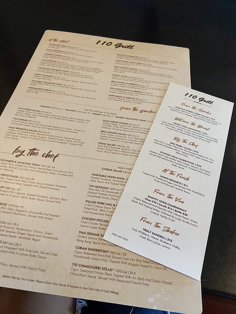 110 Grill - Boston, MA menu_pic