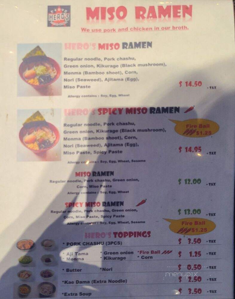Hero's Ramen X Sushi - San Antonio, TX menu_pic