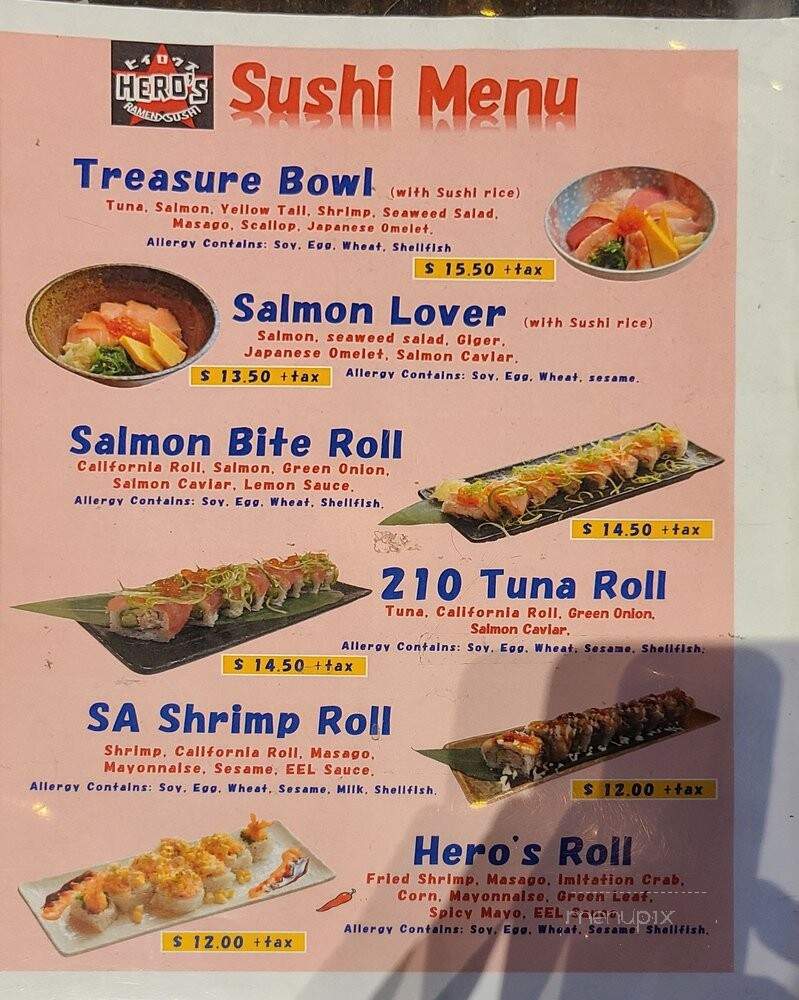 Hero's Ramen X Sushi - San Antonio, TX menu_pic