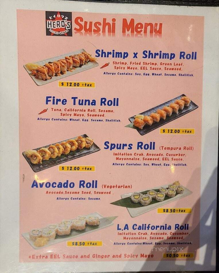 Hero's Ramen X Sushi - San Antonio, TX menu_pic