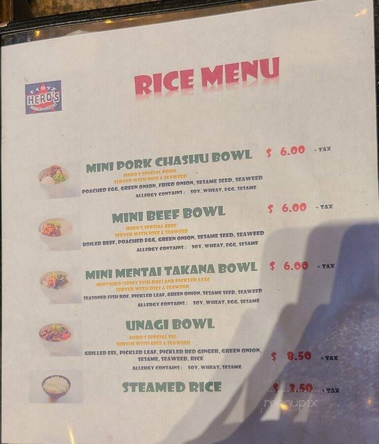 Hero's Ramen X Sushi - San Antonio, TX menu_pic