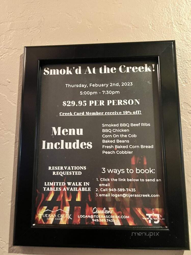 Tijeras Creek Golf Club Restaurant - Rancho Santa Margarita, CA menu_pic