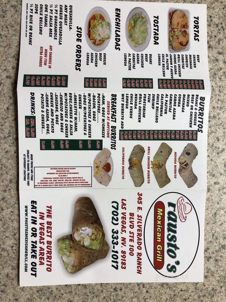 Fausto's Mexican Grill - Las Vegas, NV menu_pic