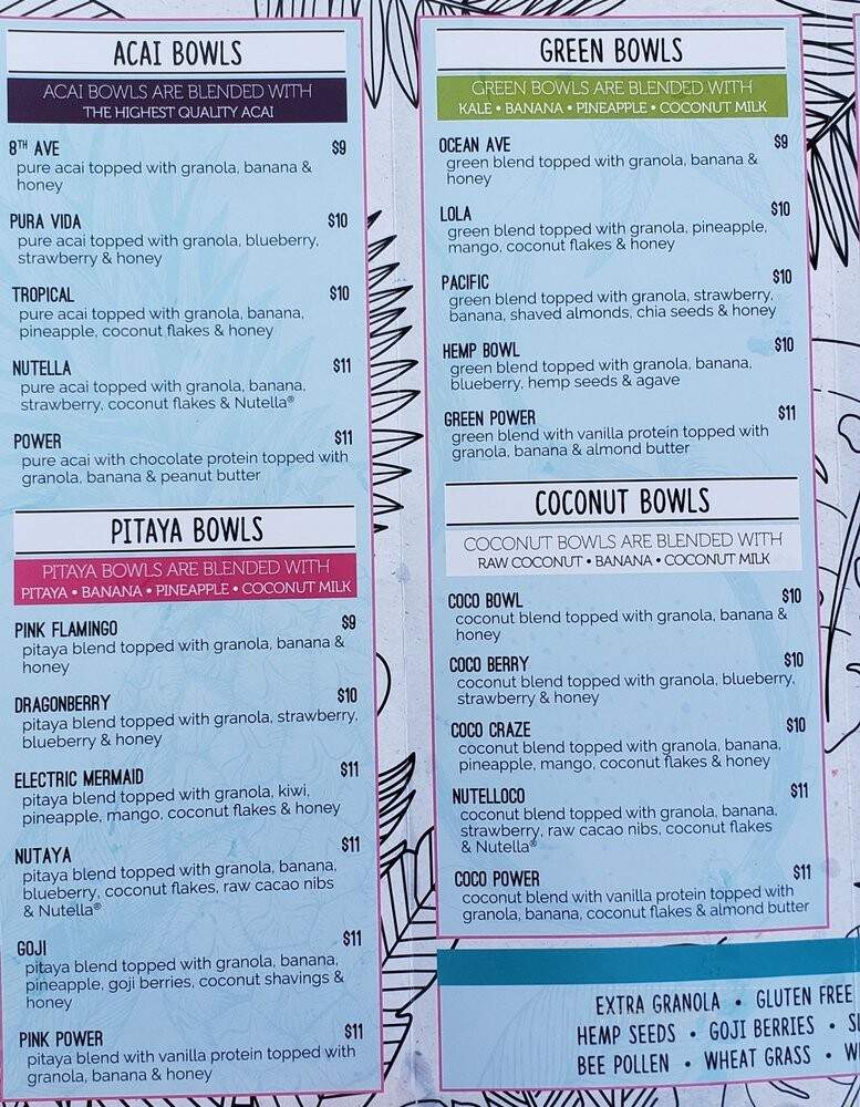 Playa Bowls - Wilmington, NC menu_pic
