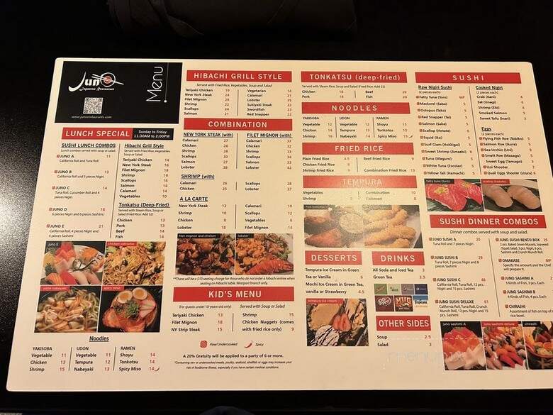 Juno Japanese Restaurant - Louisville, KY menu_pic