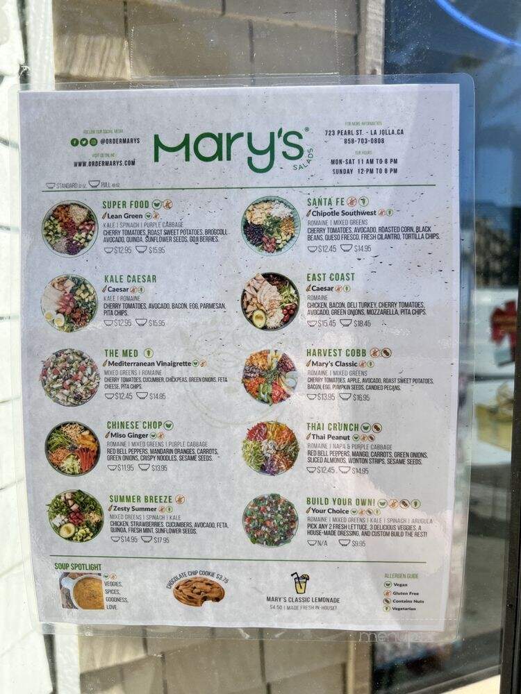 Mary's Gourmet Salads - San Diego, CA menu_pic