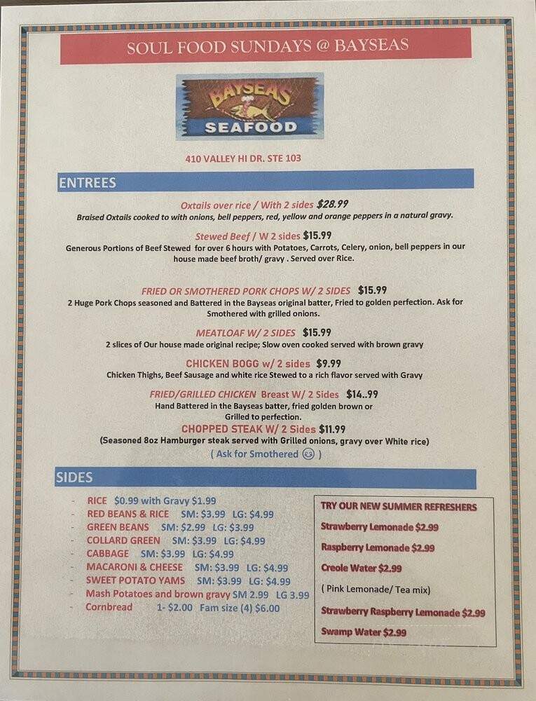 Bayseas Seafood Valley Hi - San Antonio, TX menu_pic