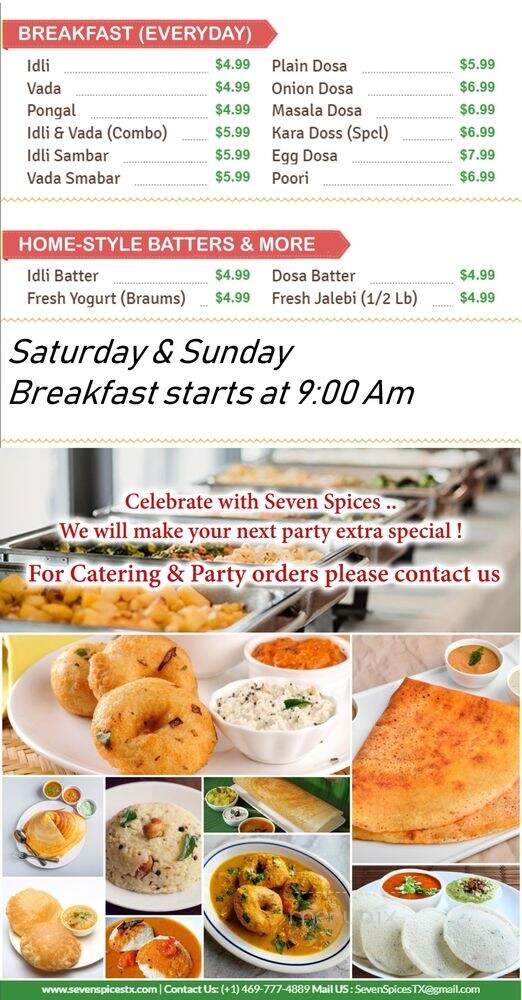 Seven Spices - Frisco, TX menu_pic