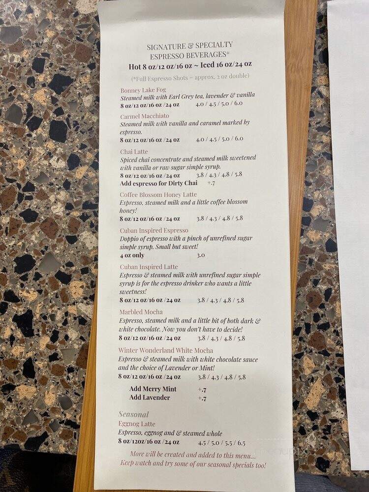 Lamppost Coffee Roasters - Bonney Lake, WA menu_pic