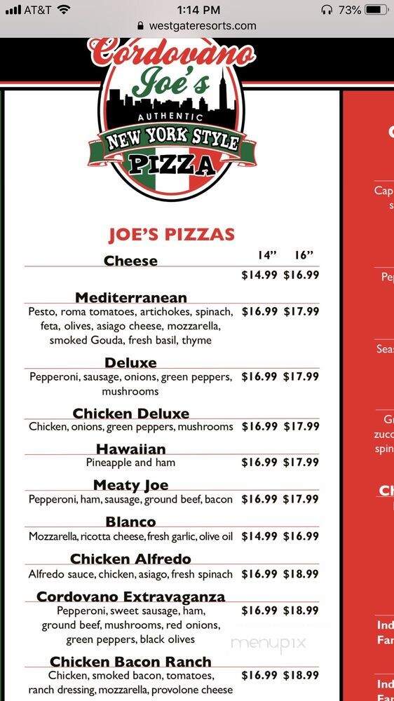 Cordovano Joe's Pizza - Las Vegas, NV menu_pic