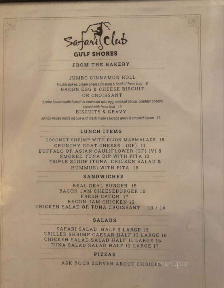 Safari Club Gulf Shores - Gulf Shores, AL menu_pic