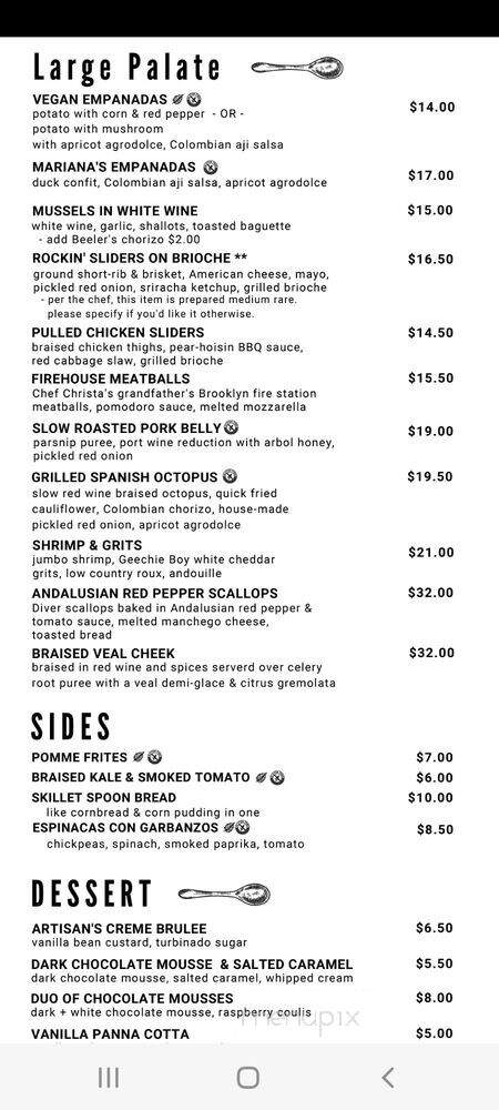The Artisan's Palate - Charlotte, NC menu_pic