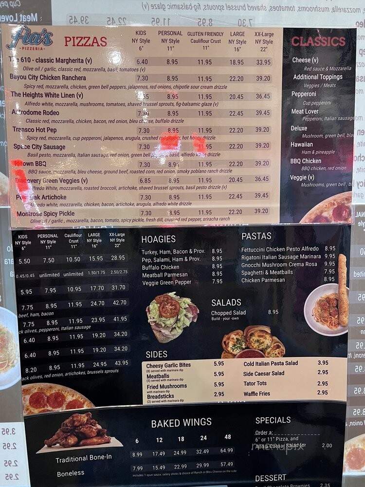 Fia's Pizzeria - Houston, TX menu_pic