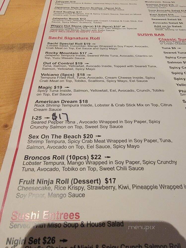Sachi Sushi & Izakaya - Westminster, CO menu_pic