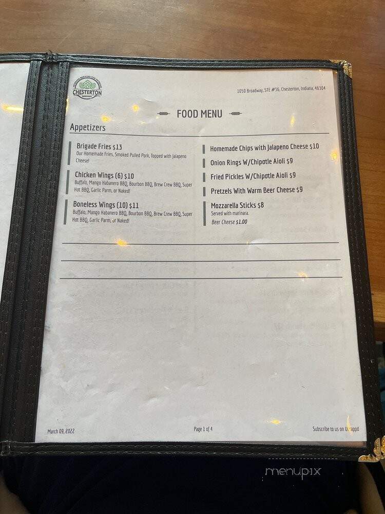 Chesterton Brewery - Chesterton, IN menu_pic