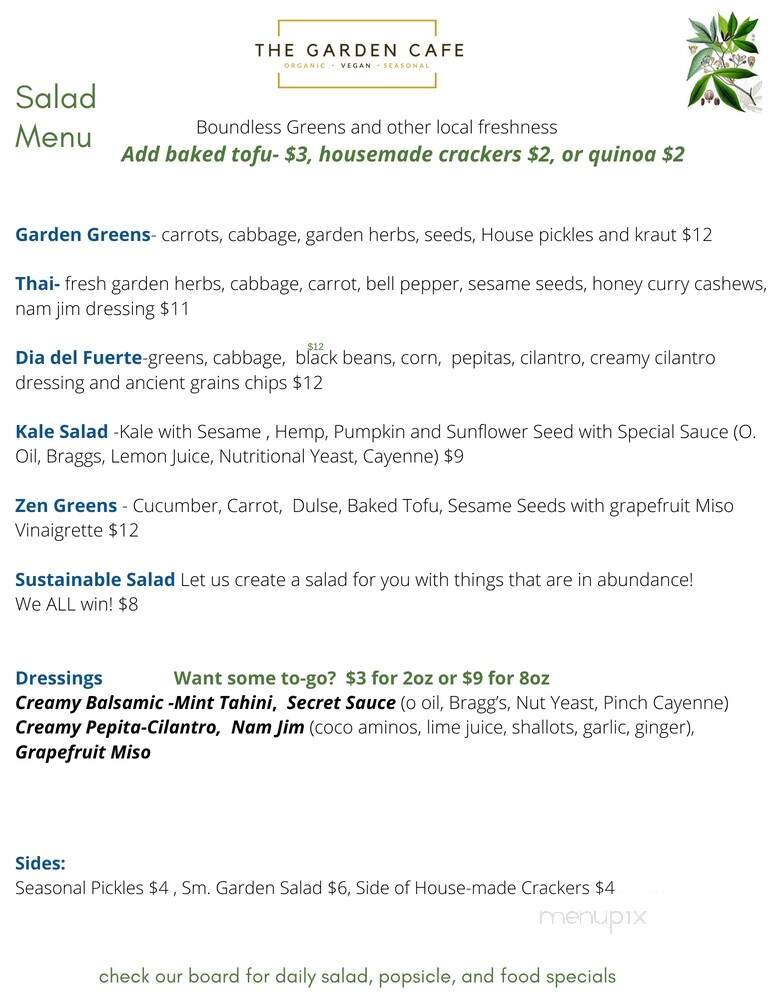 The Garden Cafe and Ora Juice Co - Bend, OR menu_pic