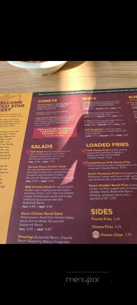 Gold Star Chili - Alexandria, KY menu_pic