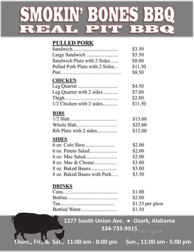 Smokin Bones BBQ - Ozark, AL menu_pic