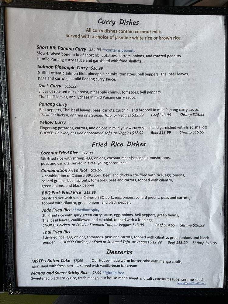 Taste Asian Fusion Bistro - Boise, ID menu_pic