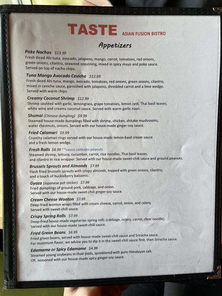 Taste Asian Fusion Bistro - Boise, ID menu_pic