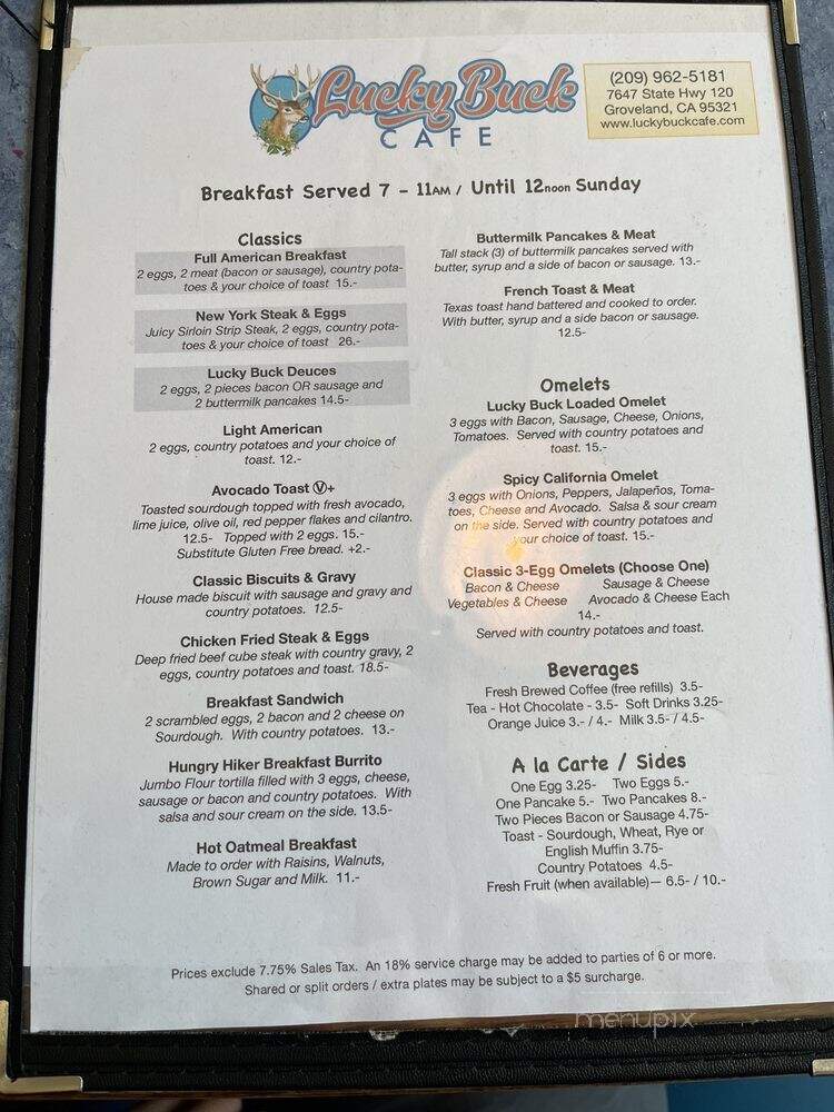 Lucky Buck Cafe - Groveland, CA menu_pic