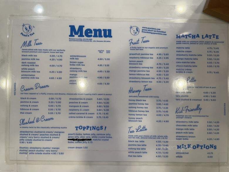 Pearl's Tea - Suwanee, GA menu_pic