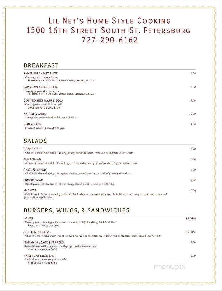 Lil Net's Home Style Cooking - Saint Petersburg, FL menu_pic