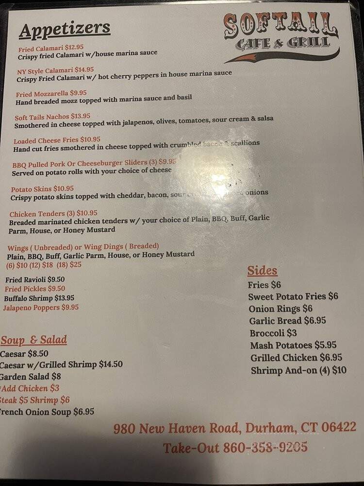 Soft Tail Cafe & Grille - Durham, CT menu_pic