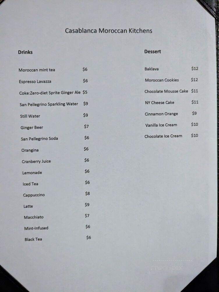 Casablanca Moroccan kitchens - Beverly Hills, CA menu_pic