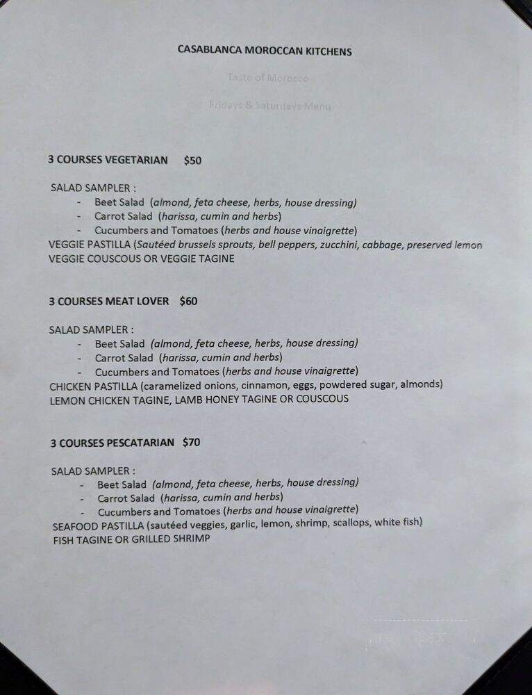 Casablanca Moroccan kitchens - Beverly Hills, CA menu_pic